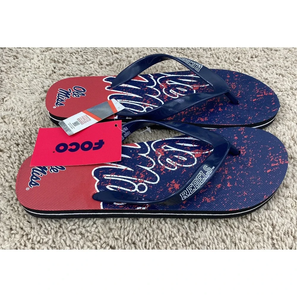 Ole Miss Rebels‎ FOCO Sandals Adult Medium Blue Red Thong Flip Flops NWT